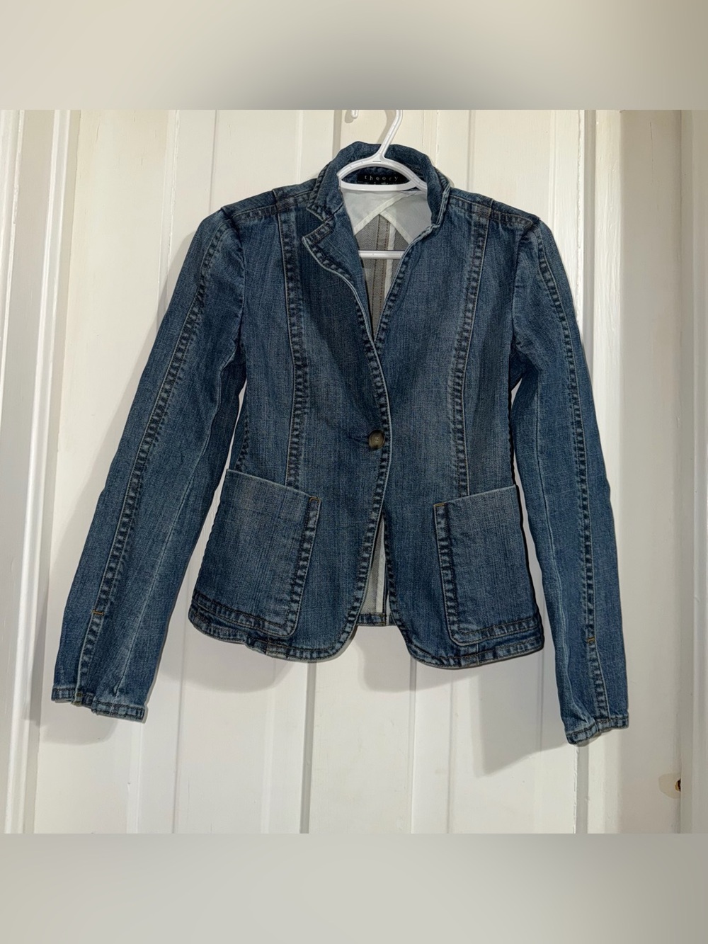 Vintage 2000s Y2K Theory Women's size 4 Dark Blue Denim Blazer Jacket